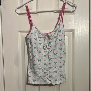 White and Pink Tennis Print Women's Top